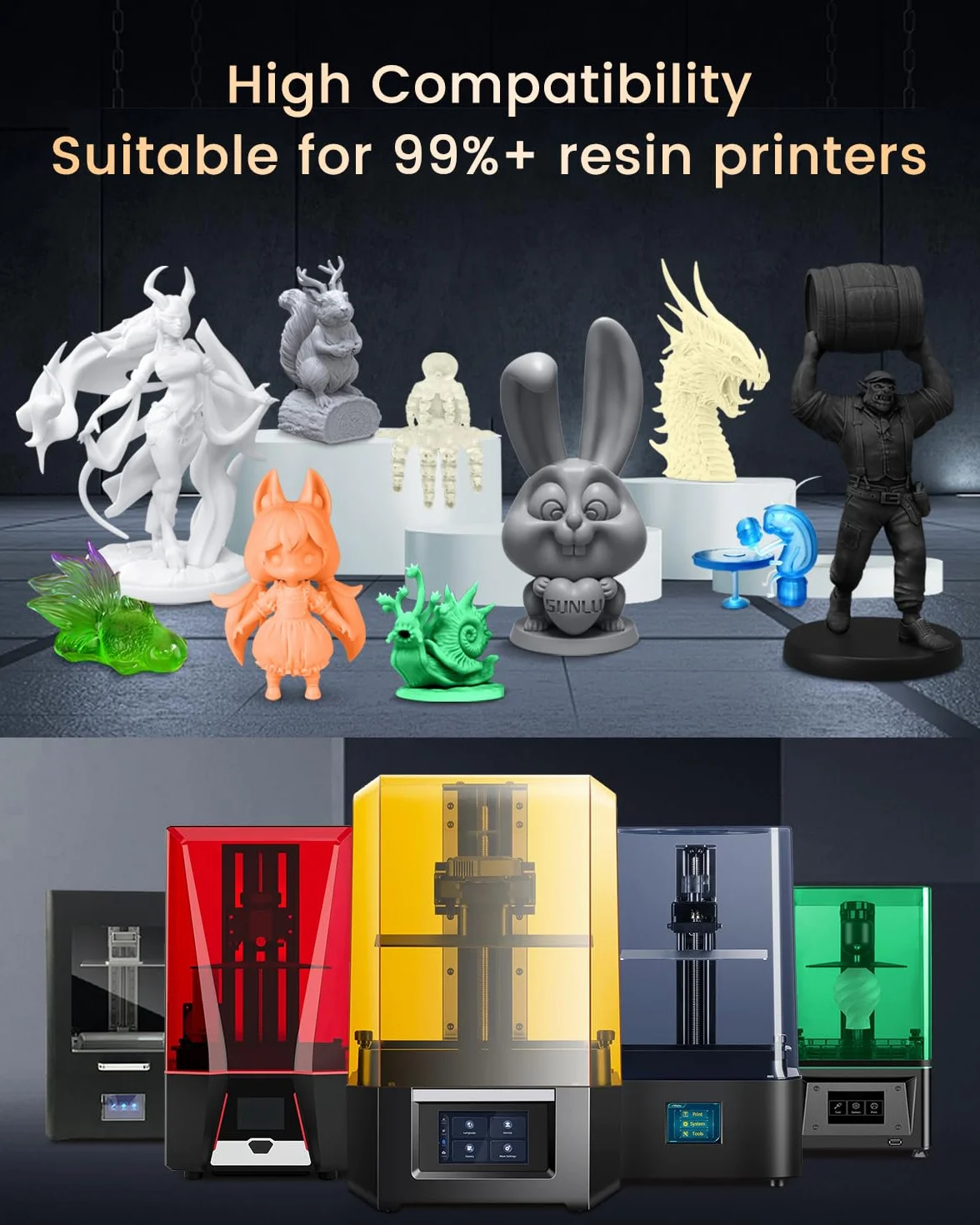 SUNLU Żywica 14K ABS Like 3 kg 405 nm UV do drukarki 3D szara