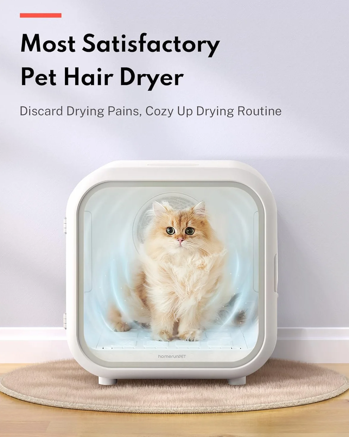 HomeRunPet Pet Dryer, wydajna automatyczna i cicha suszarka do włosów, 360°, z inteligentną regulacją temperatury, idealna dla kotów i małych psów (50 l Drybo Plus suszarka dla zwierząt domowych)