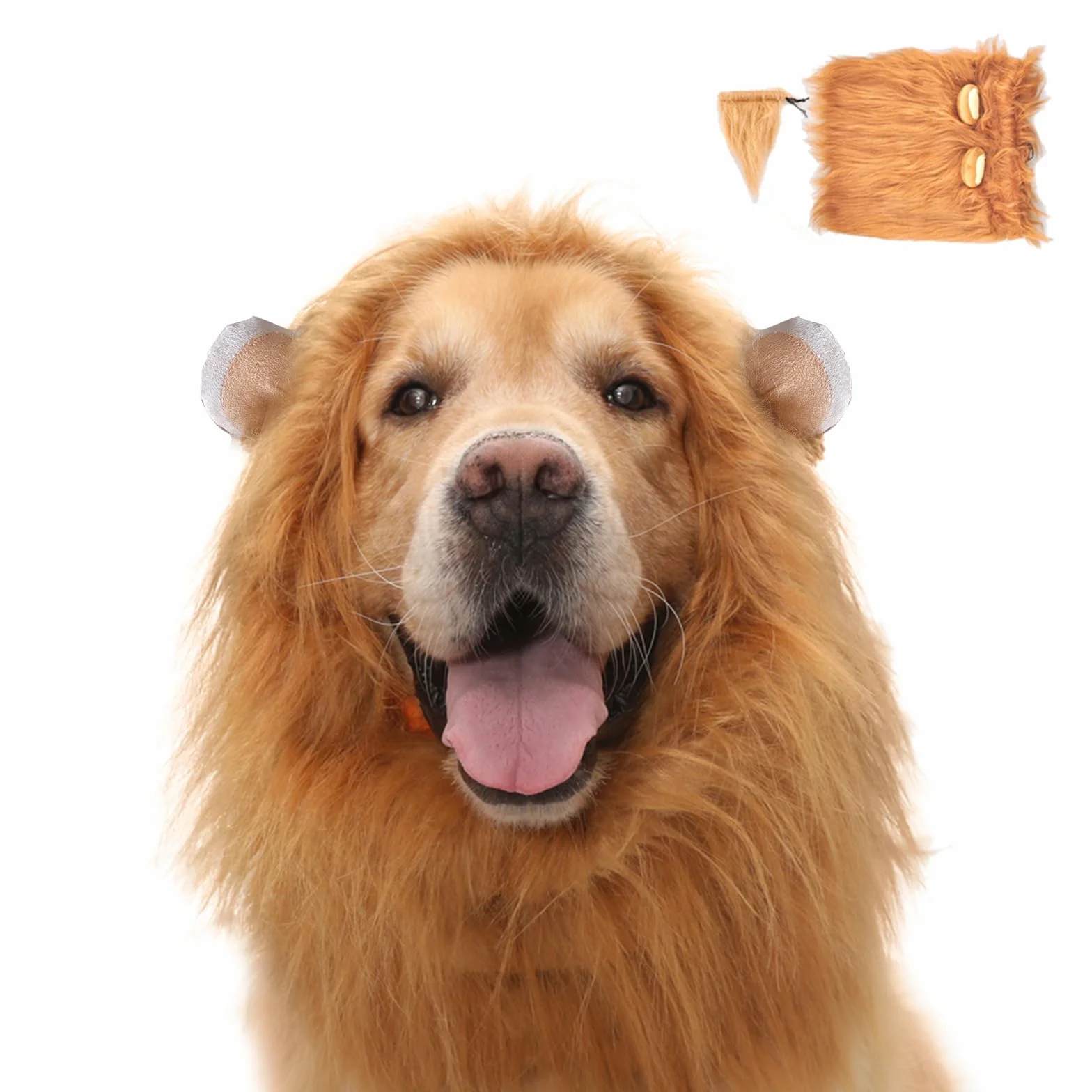 Przebranie psa z uszami, regulowana peruka Lion Mane dla psa, jasnobrązowa, rozmiar M, grzywa lwa, na Halloween, Boże Narodzenie, imprezę