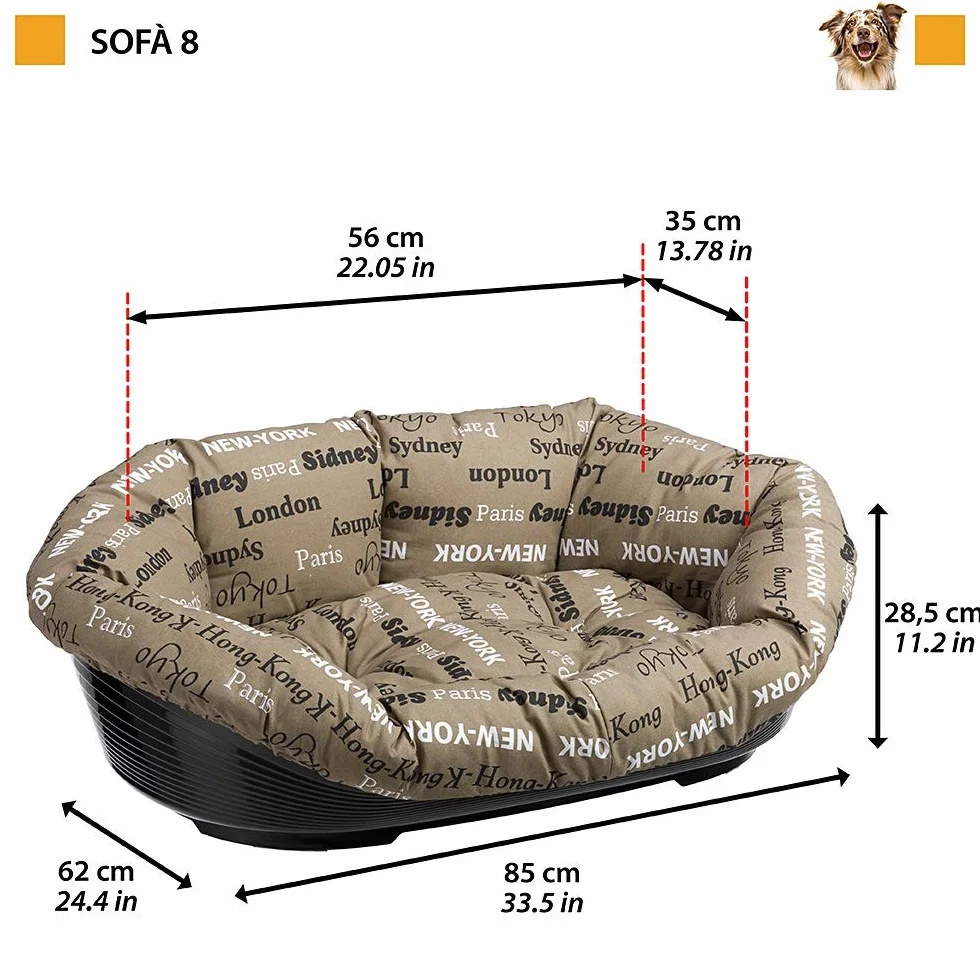 Ferplast Sofa 8 z bawełnianą poduszką buda z tworzywa sztucznego dla psów i kotów, brązowa, 85 x 62 x 28,5 cm