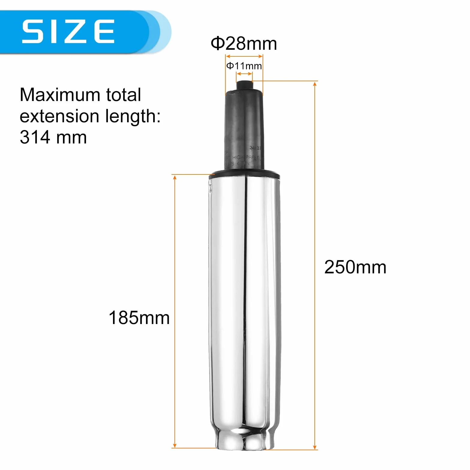 QUARKZMAN Sprężyna gazowa do krzesła biurowego 185mm-314mm 220kg klasa 4