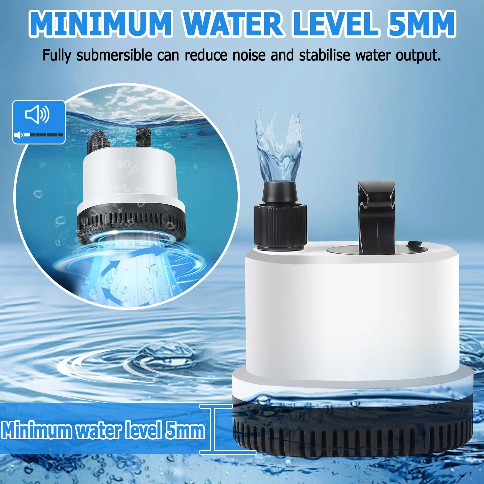EXLECO Ultra cicha mini pompa wodna do akwarium zatapialna maks. 1500 l/h 25 W 220-240 V pompka zewnętrzna fontanna z kablem 1,6 m z 3 dyszami próżniowa do stawu ogrodowego