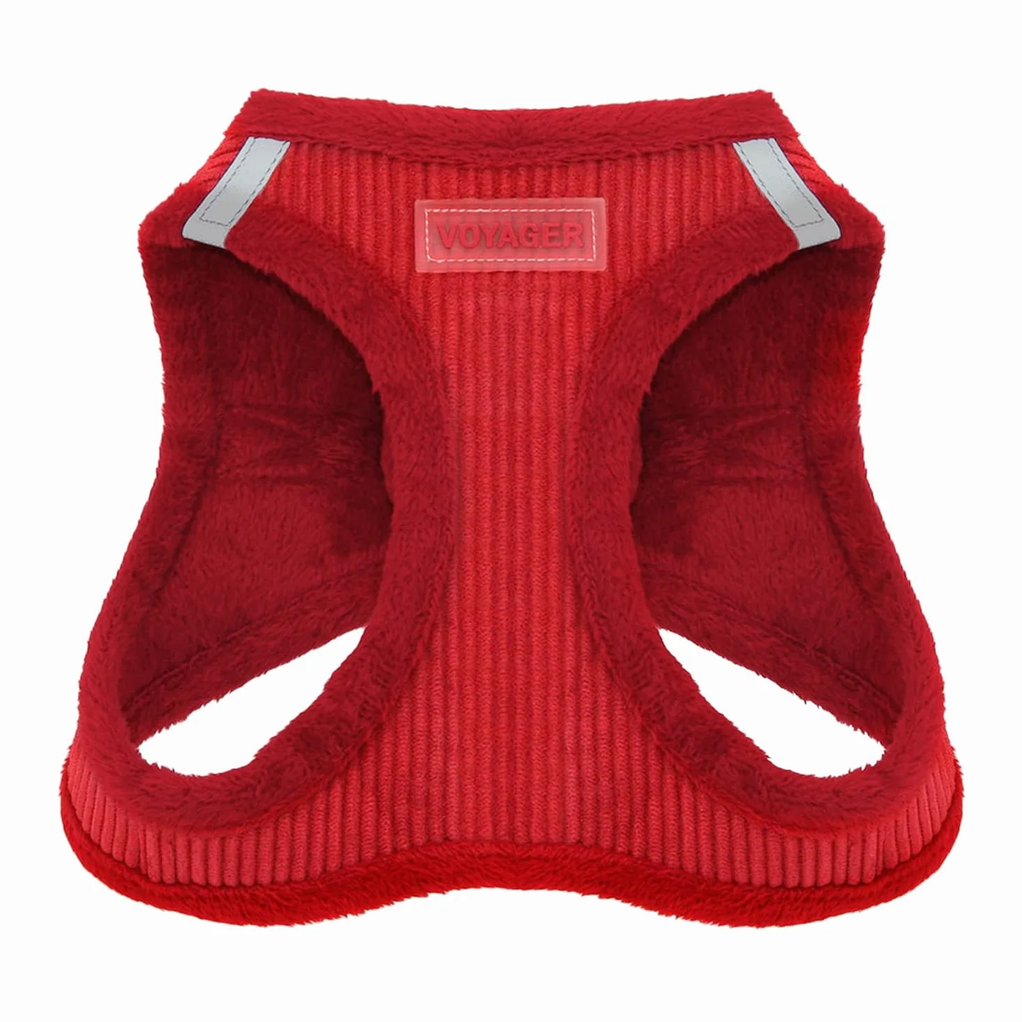 Voyager Step-In Pluszowe szelki dla psa od Best Pet Supplies - kamizelka Step In, uprząż dla małych i średnich psów, miękki plusz, czerwony sztruks, rozmiar M, obwód klatki piersiowej: 40-45 cm