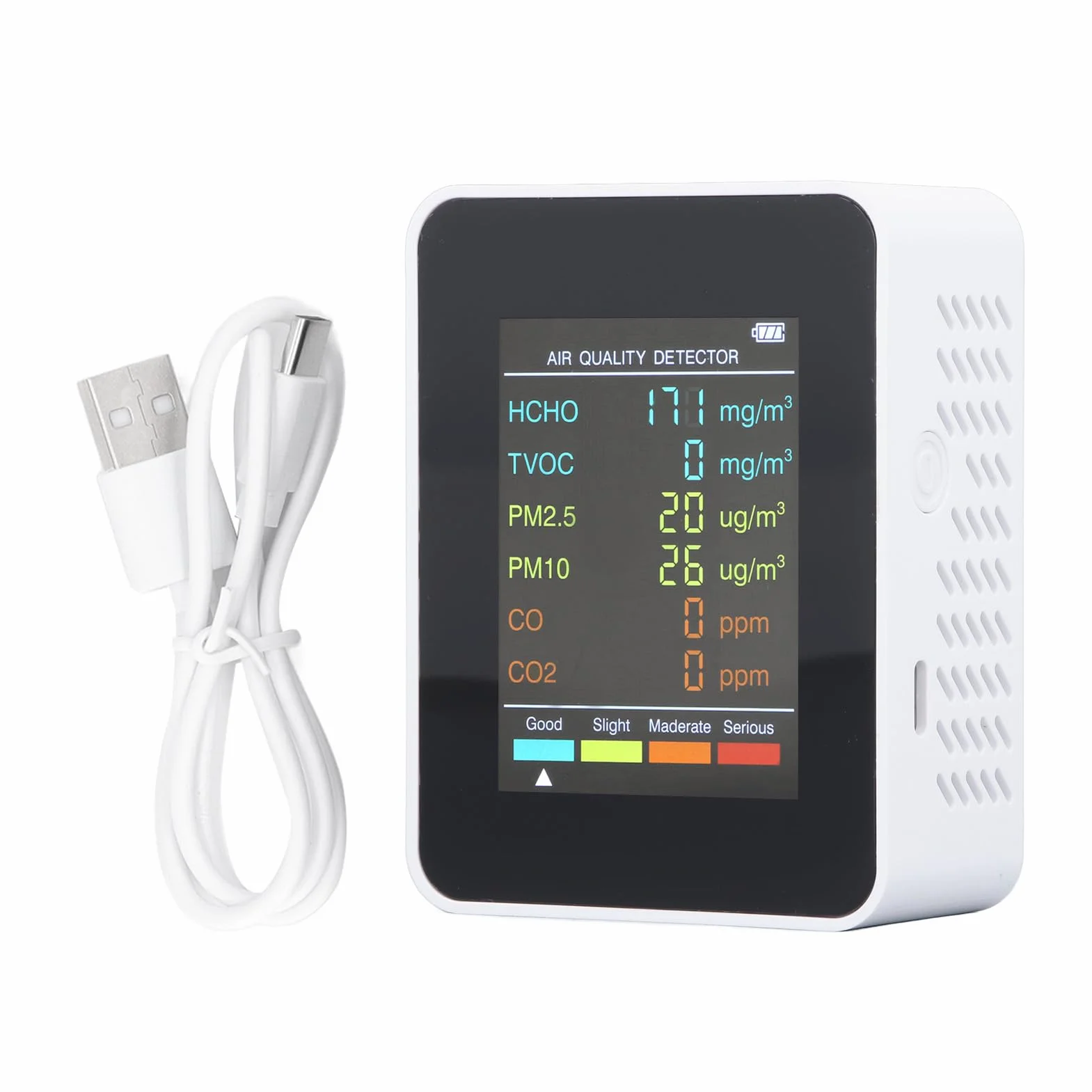 Monitor CO2, Przenośny Miernik Jakości Powietrza, Tester CO2 TVOC HCHO PM2.5 PM10 (WHITE)