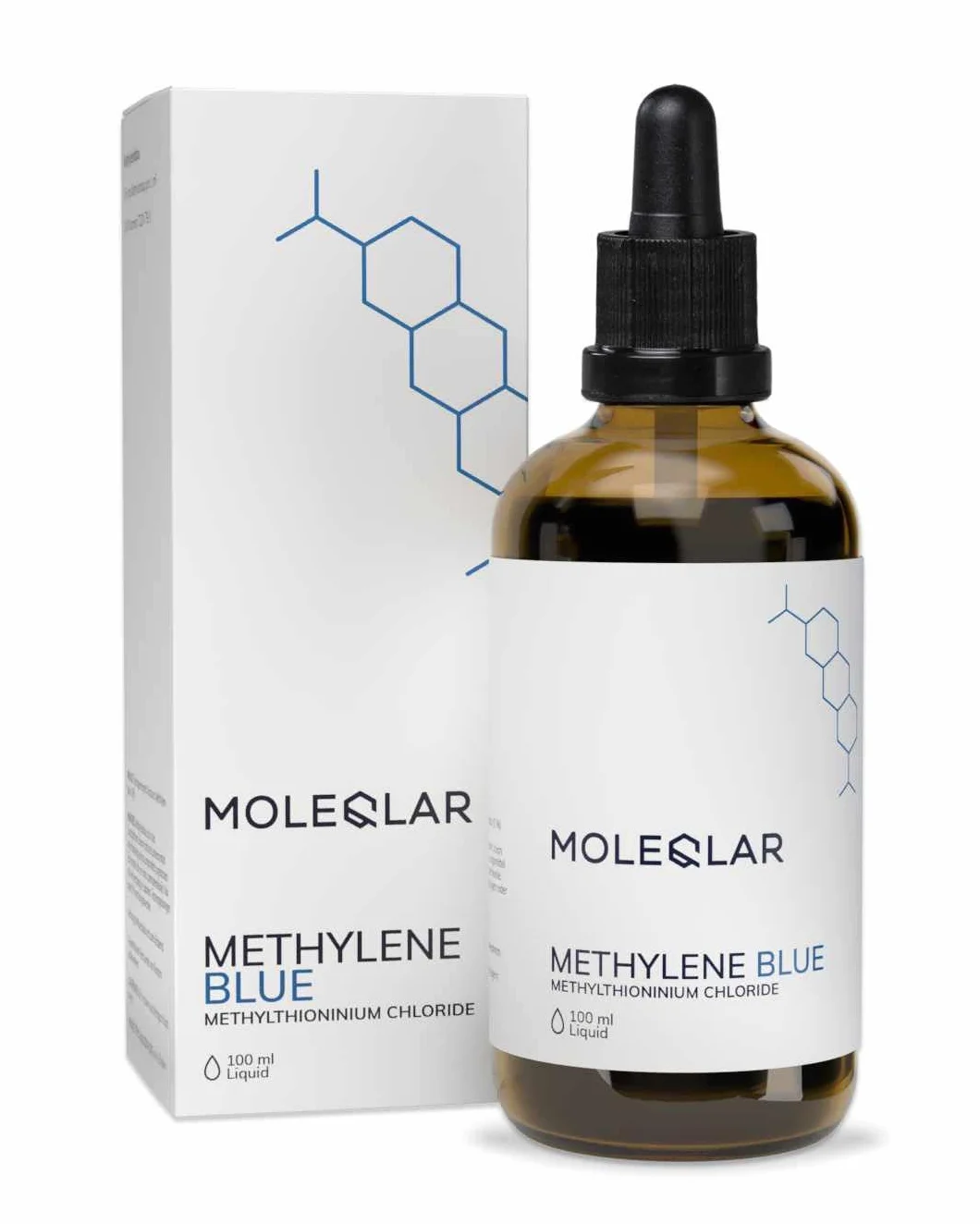 MoleQlar Błękit metylenowy, 1% roztwór 100 ml, jakość premium, produkt farmaceutyczny, sprawdzony w niezależnych niemieckich laboratoriach, z pipetą, wyprodukowano w Niemczech