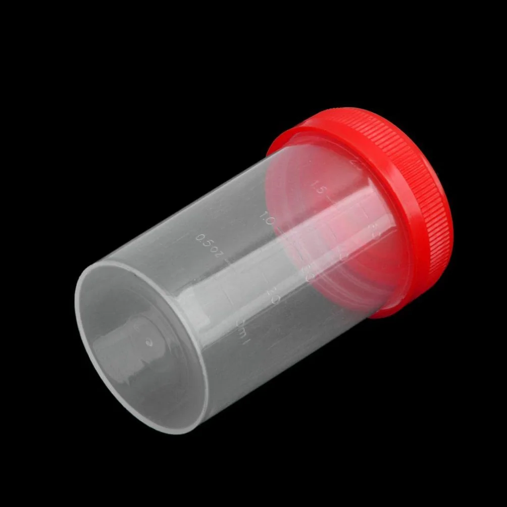 Sterylny plastikowy kubek na próbki 60 ml z podziałką i pokrywką