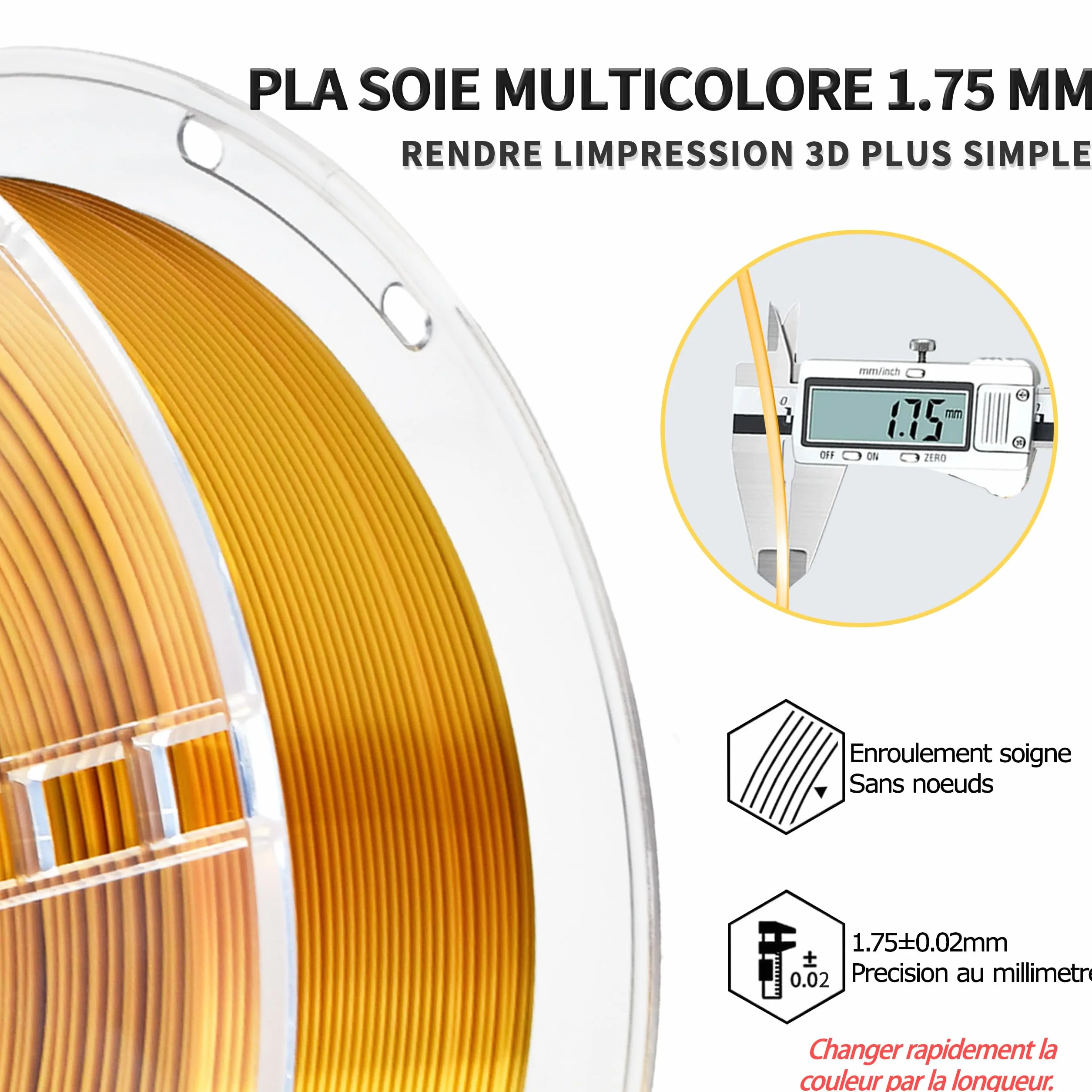 iBOSS Silk PLA+ filament 1,75 mm, gładki i błyszczący, dokładność ±0,02 mm, szpula 1 kg, Jedwabiste złoto