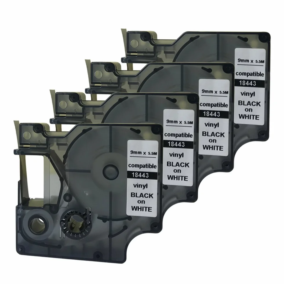 DYMO Rhino IND Black on White Vinyl Label Tape 12mm 1/2 (4PK)
