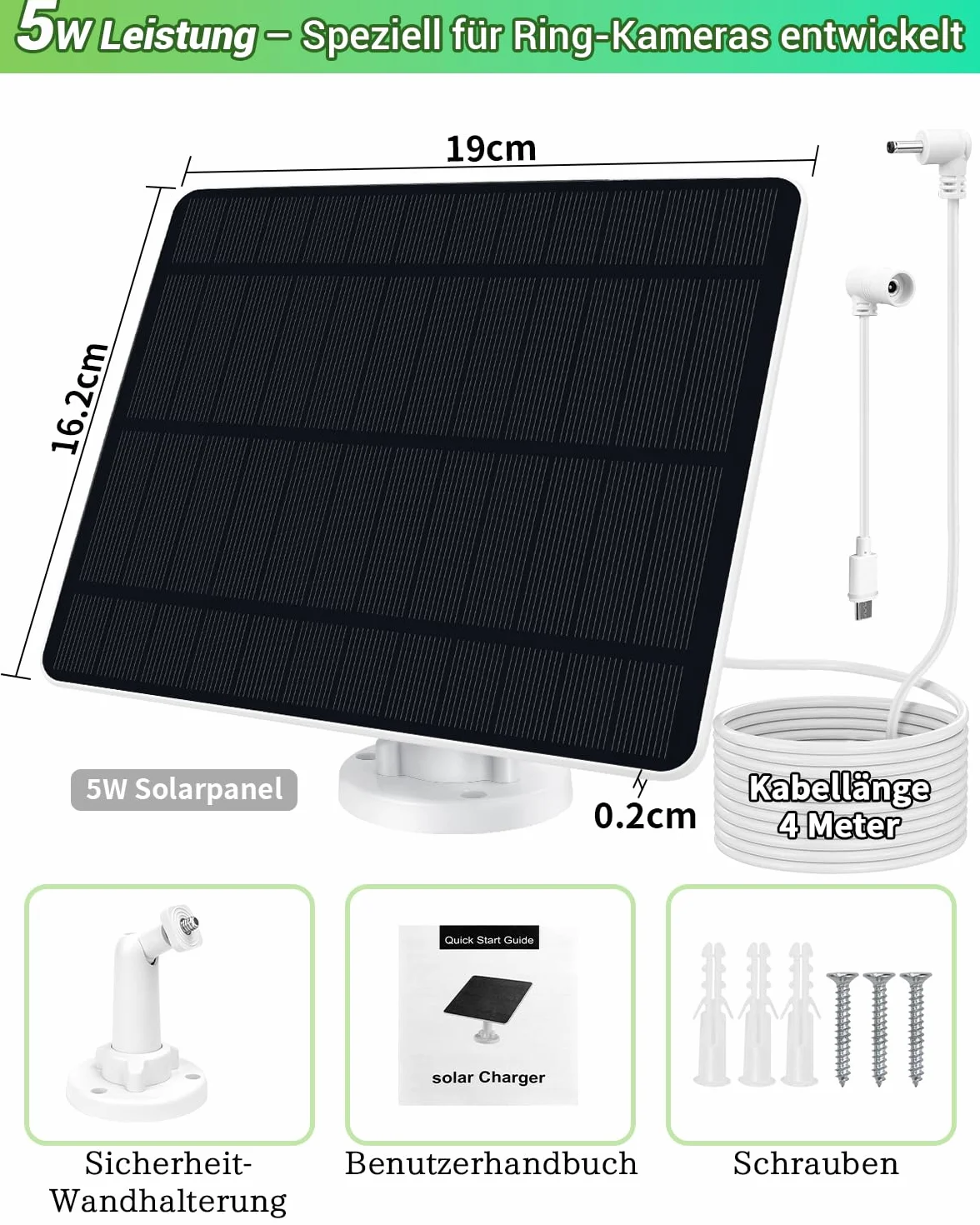 Panel słoneczny 5 W do kamery monitoringu USB DC 5 V micro USB adapter USB-C