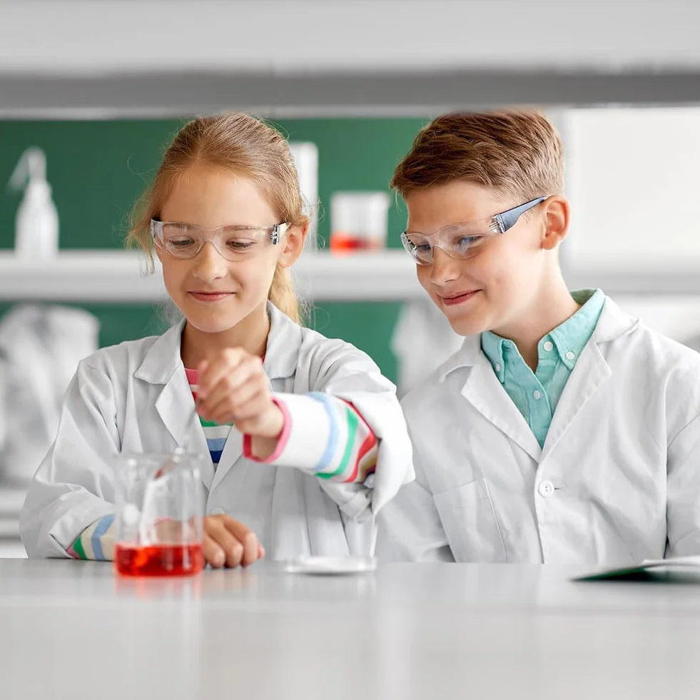 AUYAO Szlafrok laboratoryjny dla dzieci, biały bawełniany fartuch laboratoryjny, biały szlafrok medyczny chłopiec dziewczynka kostium lekarza chłopca, szlafrok naukowy dla studentów szkoły szpitala