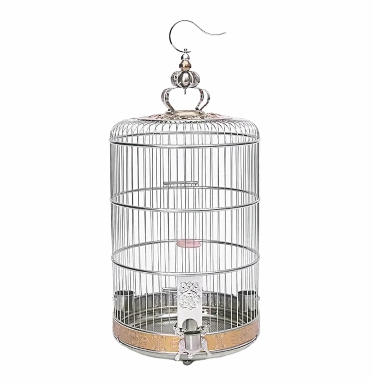 Klatka Papug Klatki Dla Ptaków Ze Stali Nierdzewnej Metalowa Okrągła Klatka House Carrier Kreatywne Retro Przewoźnicy Do Domowego Ogrodu Dekoracyjna Woliera(41.5 * 61.8cm)