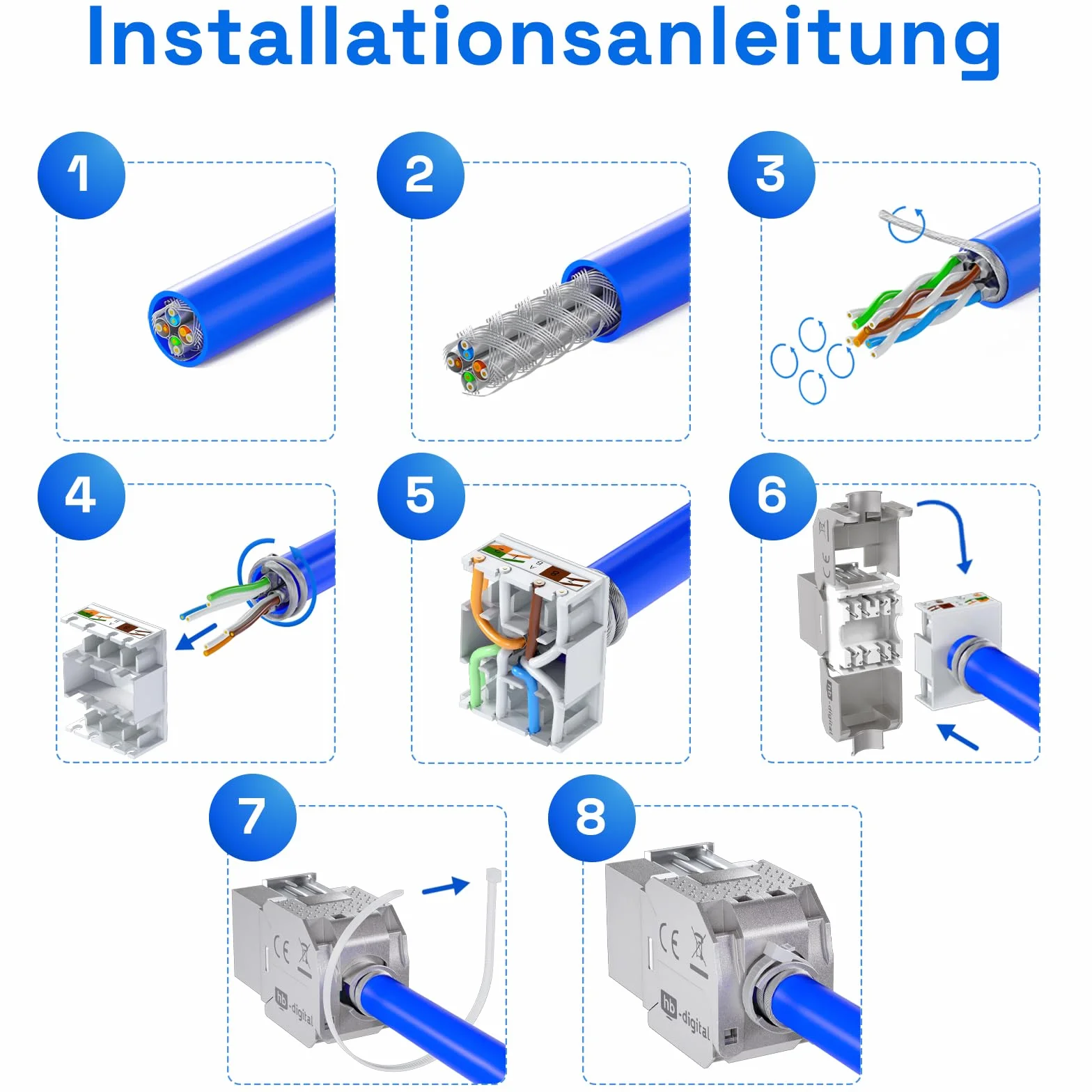 HB-DIGITAL Zestaw: 12-portowy panel krosowy obudowa do modułów Keystone + 12 x Cat.8 Keystone RJ45 gniazdo Jack do instalacji sieciowej kompatybilne z kablem instalacyjnym LAN Ethernet | Jasnoszary
