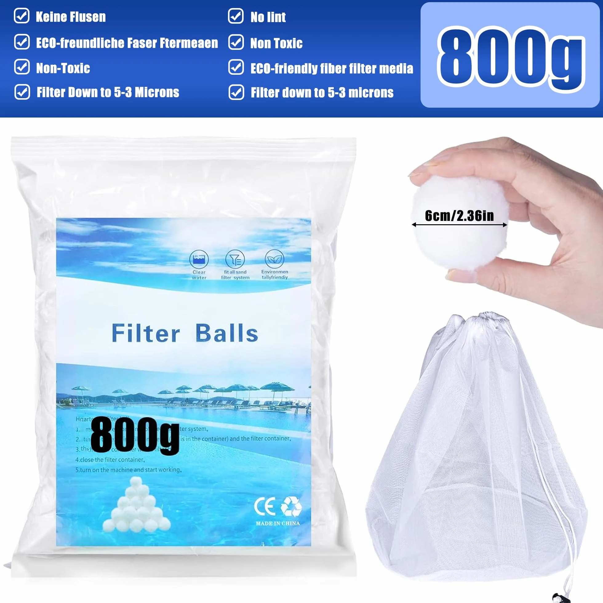 JAADU 800g Filtry Kulowe, Filtry Kulowe Do Basenu, Zamiennik Piasku Filtrującego Basen, Środek Czyszczący Do Basenu, Nadaje Się Do Różnych Filtracji Wody