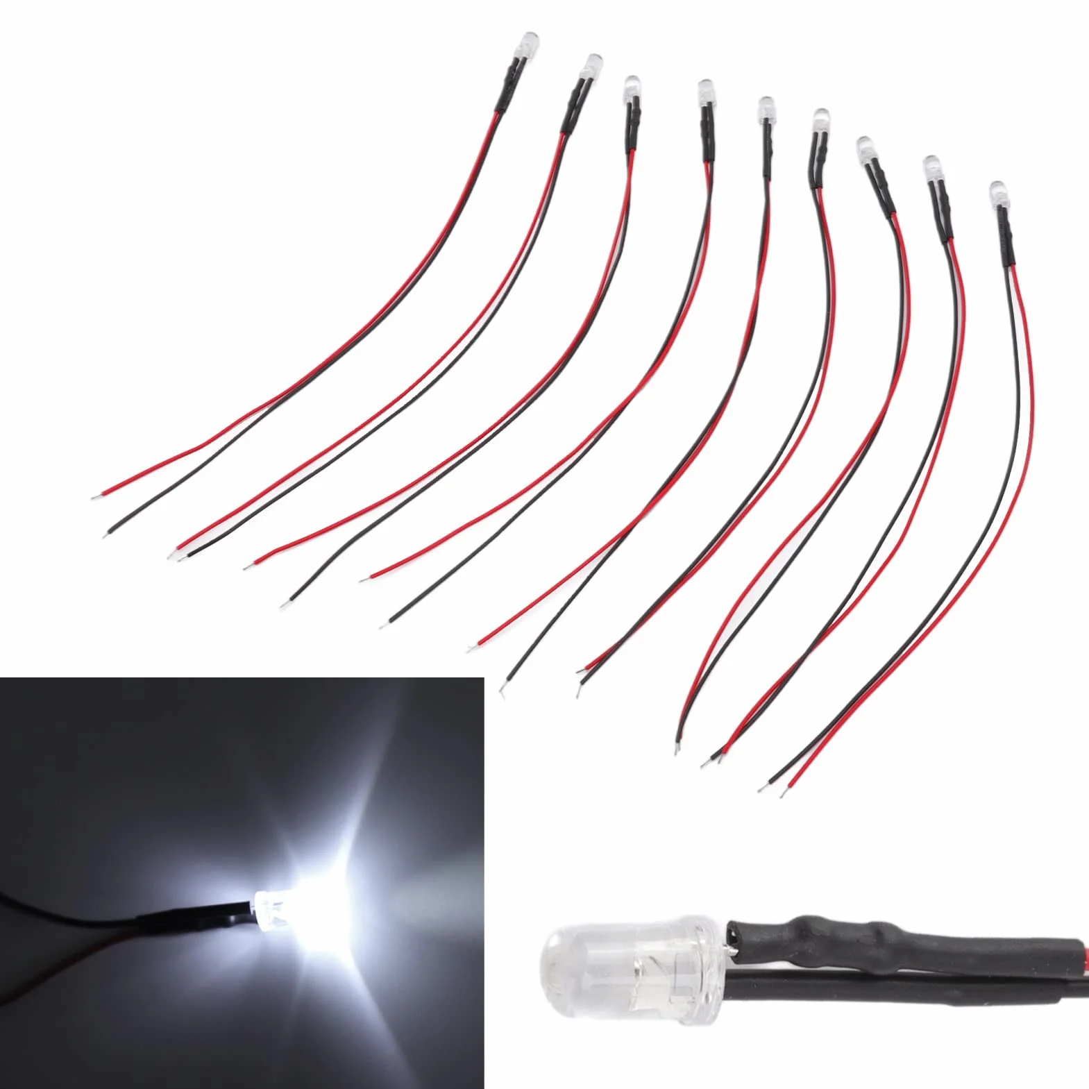 Diody LED 10 szt. 5-12V 20 cm wstępnie okablowane zestaw DIY dekoracyjne oświetlenie elektroniczne dydaktyczne dla samodzielnego montażu