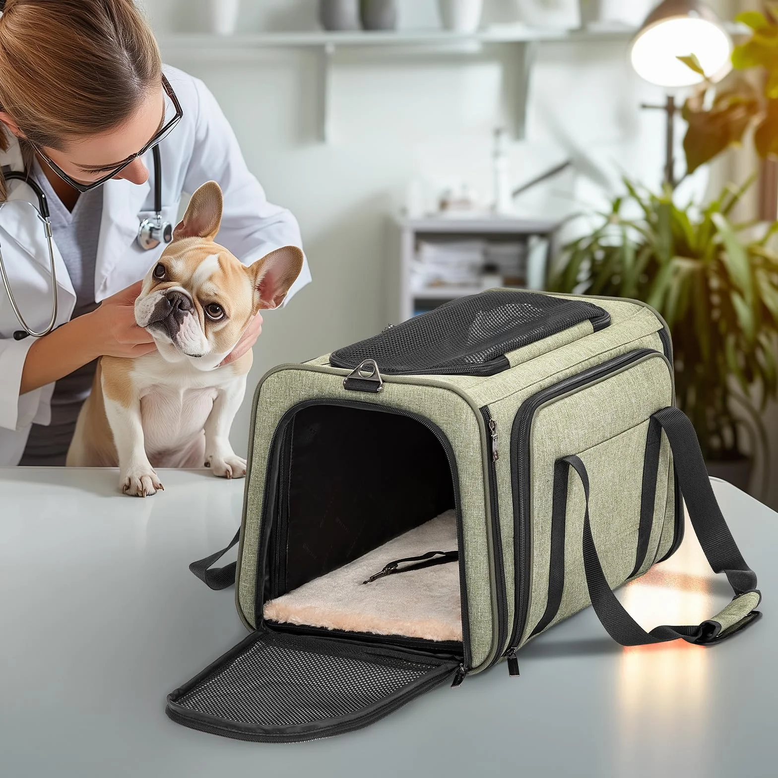 Petsfit Składana torba transportowa dla kotów i psów, rozszerzalna, z paskiem na ramię, torba lotnicza, tkanina Oxford, dwustronna