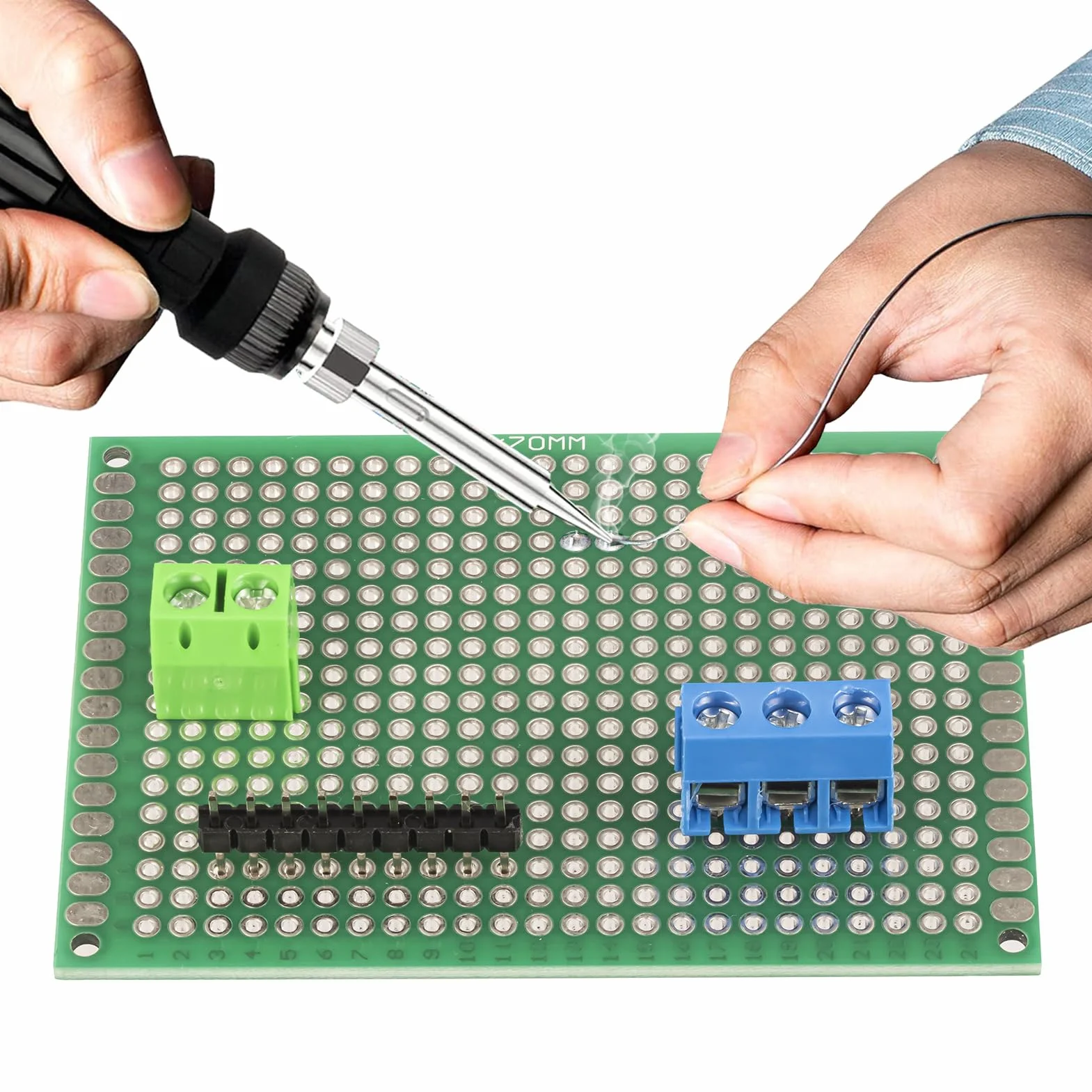Zestaw Basetta Millefori płytka PCB 20 sztuk dwustronna płytka drukowana prototyp 20 szt. złączy męskich żeńskich 40 pinów nagłówek 18 sztuk 2 pinów 3 pinów bloku zacisków śrubowych 5 mm (58