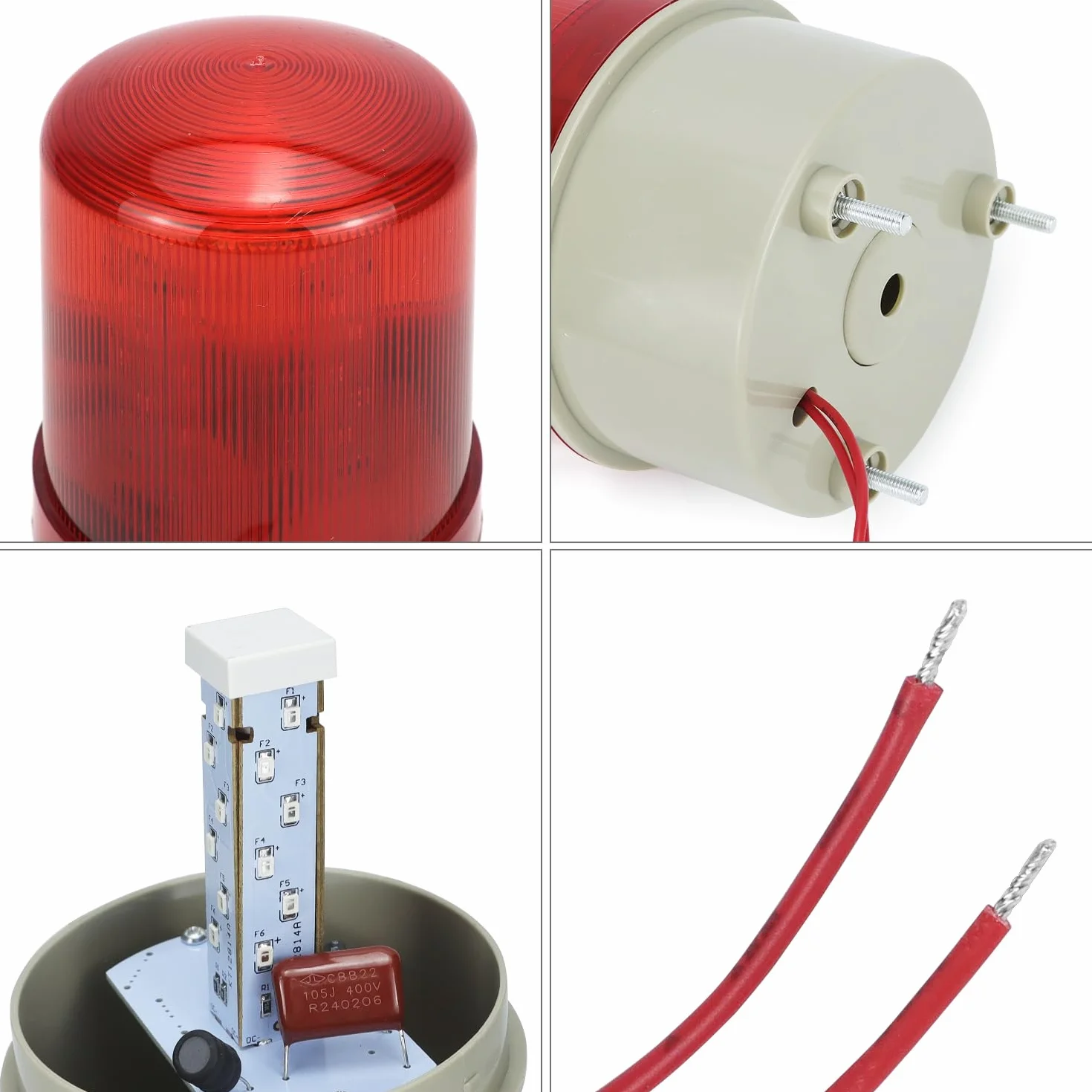 QWORK® Obrotowe światło ostrzegawcze LED, czerwone migające światło, alarm optyki akustycznej