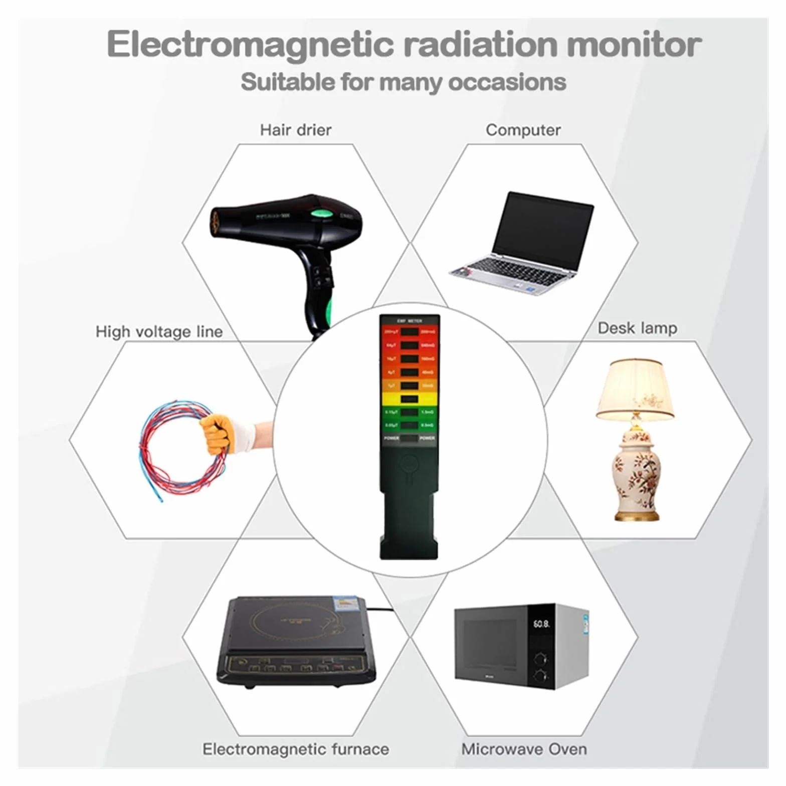 Detektor promieniowania, Pole elektromagnetyczne Miernik gaussa EMF Miernik EMF Monitor pola magnetycznego Środowiskowy detektor elektromagnetyczny Miernik Gaussa z 8 diodami LED