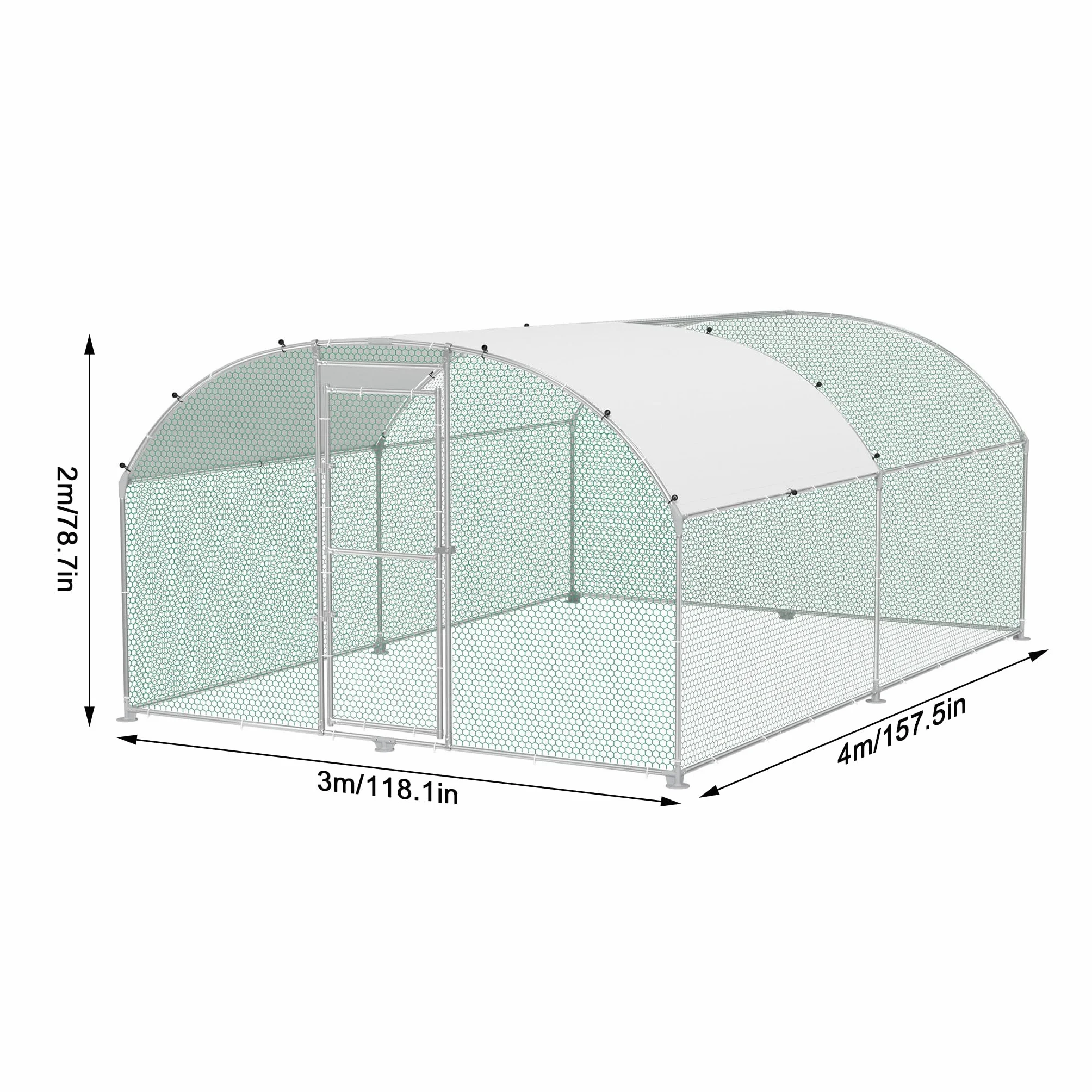 UISEBRT Kurnik 3 x 4 m, klatka dla kur, wybieg, z ocynkowanych rur, wybieg z zamykanymi drzwiami i dachem kopułowym, dla kur, królików, drobiu, małych zwierząt