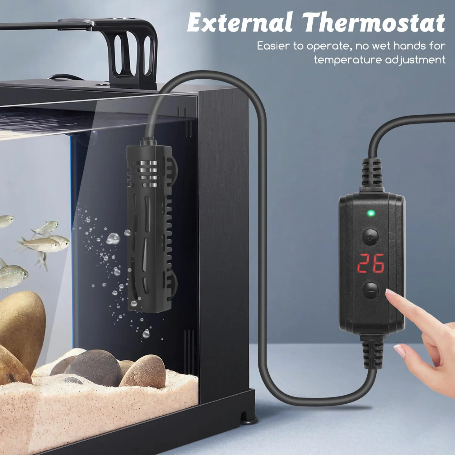 Nobleza - Grzałka do akwarium 10-50 l, 50 W, zanurzalna grzałka do akwarium, bezpieczna grzałka do akwarium, zewnętrzny regulator temperatury (15-35°C)