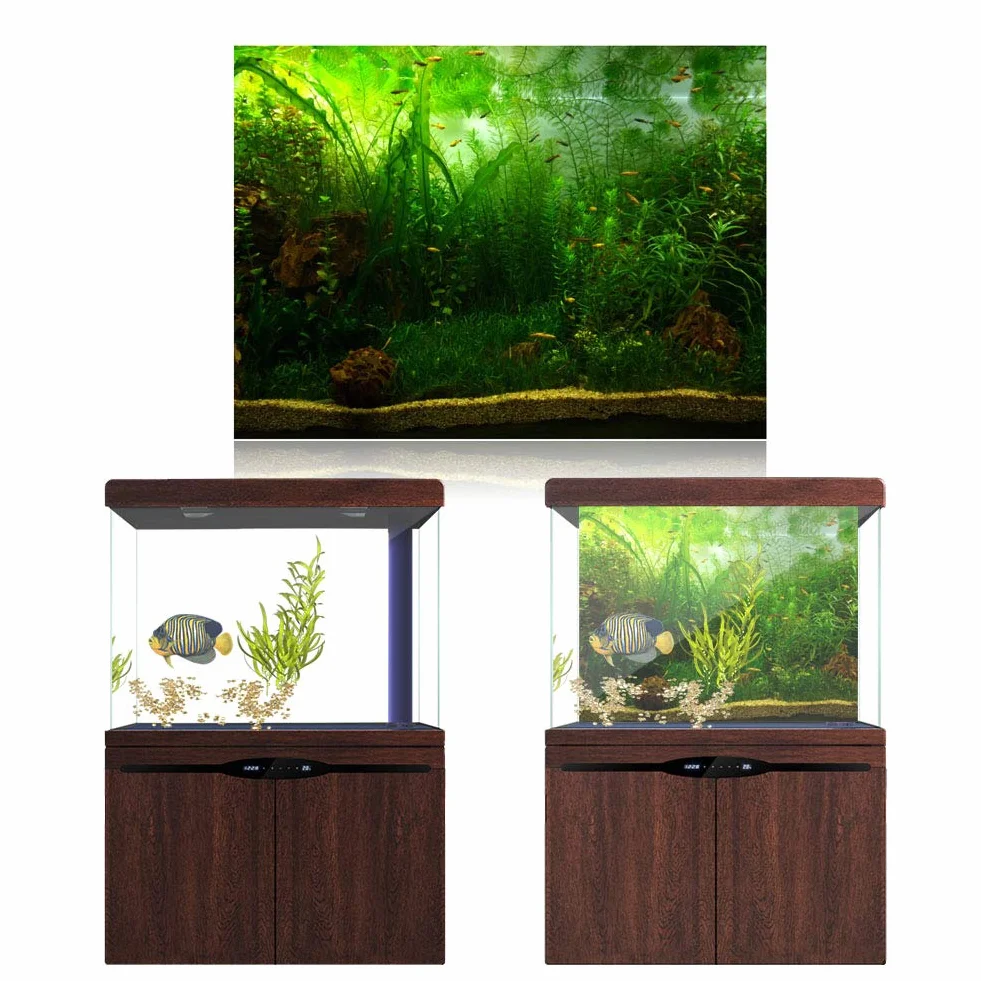 Styl trawy wodnej akwarium akwarium plakat pogrubiony PCW samoprzylepna naklejka tło tapeta plakat akwarium tło dekoracja (61 x 30 cm)