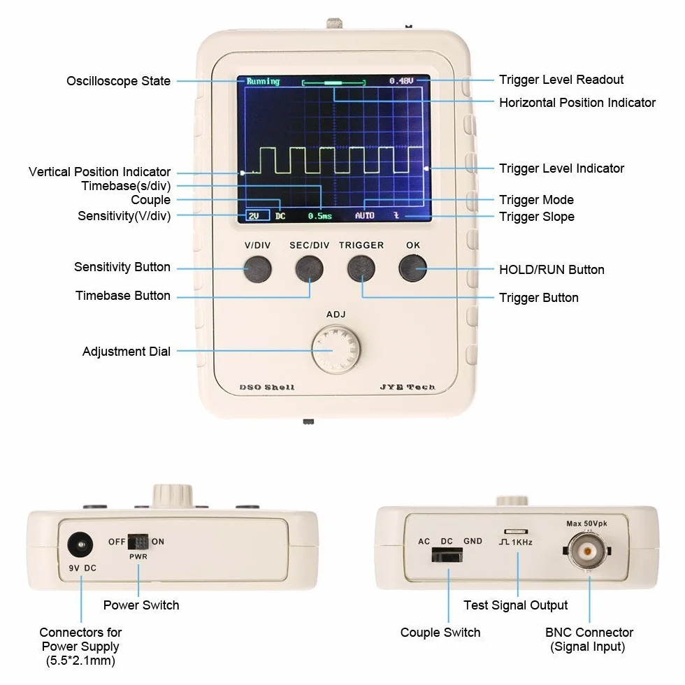 DollaTek DSO150 cyfrowy oscyloskop pow?oki 2,4 cala TFT 1 Msps DIY obudowa zestaw sondy elektroniczny trening zestaw DIY