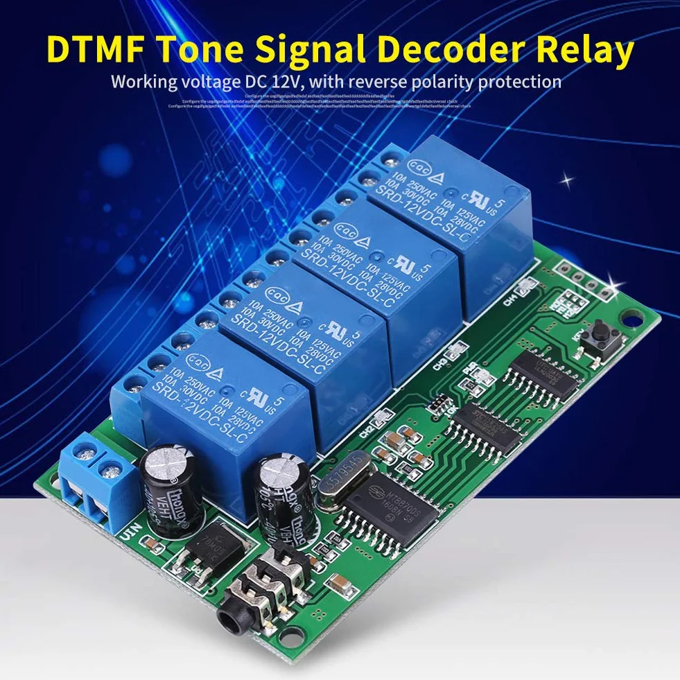 4 Kanal Decoder Relais, AD22B04 12 V DTMF Relais Modul (10 A / 250 VAC, 10 A / 125 VAC, 10 A / 30 VDC, 10 A / 28 VDC, 10 A / 12 VDC)