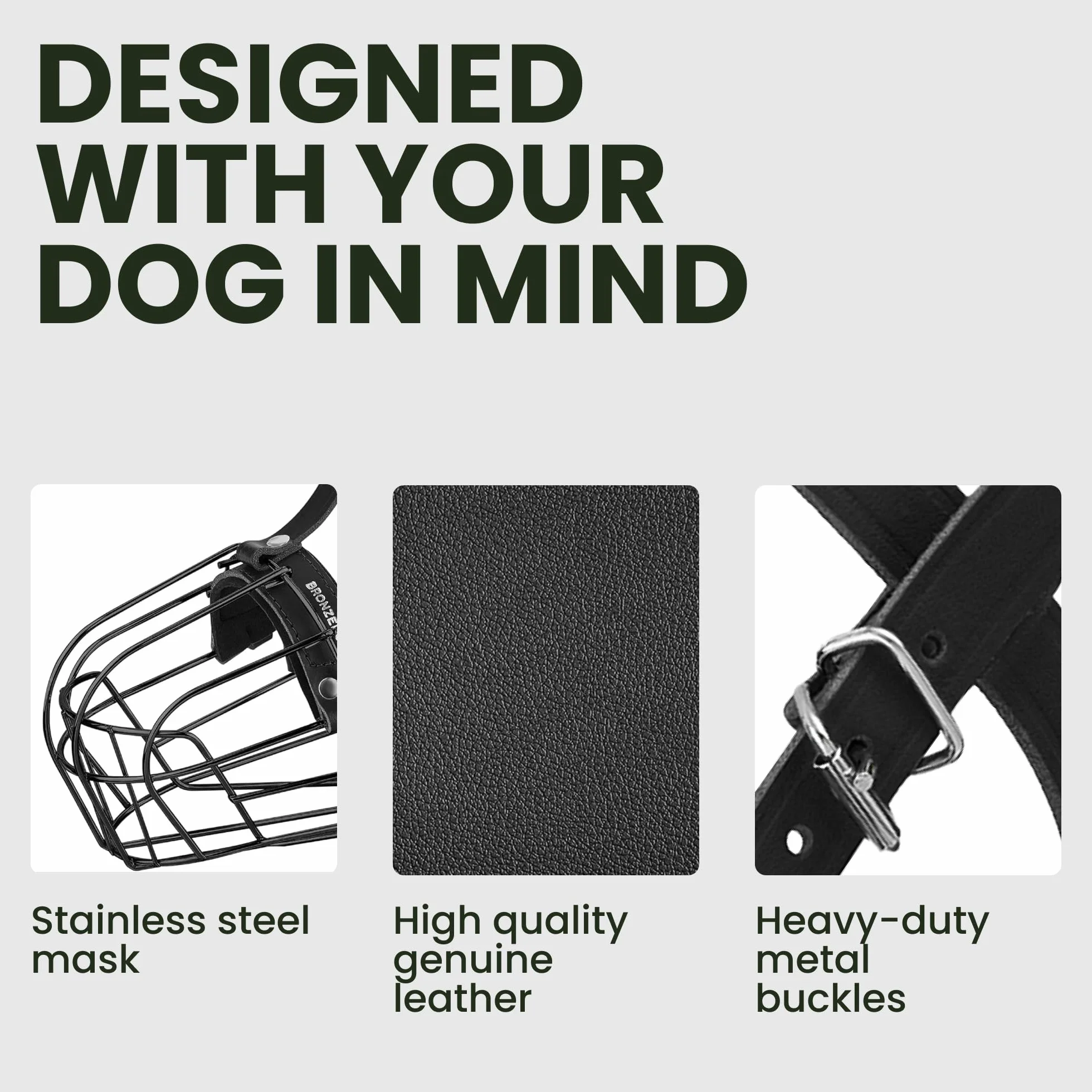 BRONZEDOG Pitbull Kaganiec dla psa metalowa maska Amstaff kosz druciany Pit Bull regulowane skórzane paski dla dużych psów (czarna)