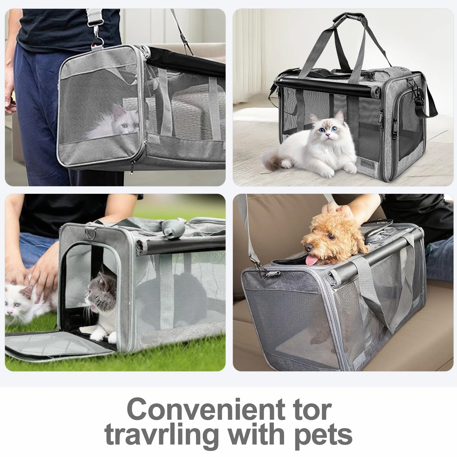 Transporter dla kota, składana torba transportowa dla kota – torba transportowa dla kotów i małych psów do 9 kg – 46×30×30 cm – z osłoną, kieszenią i oddychającą siatką (ciemnoszary)