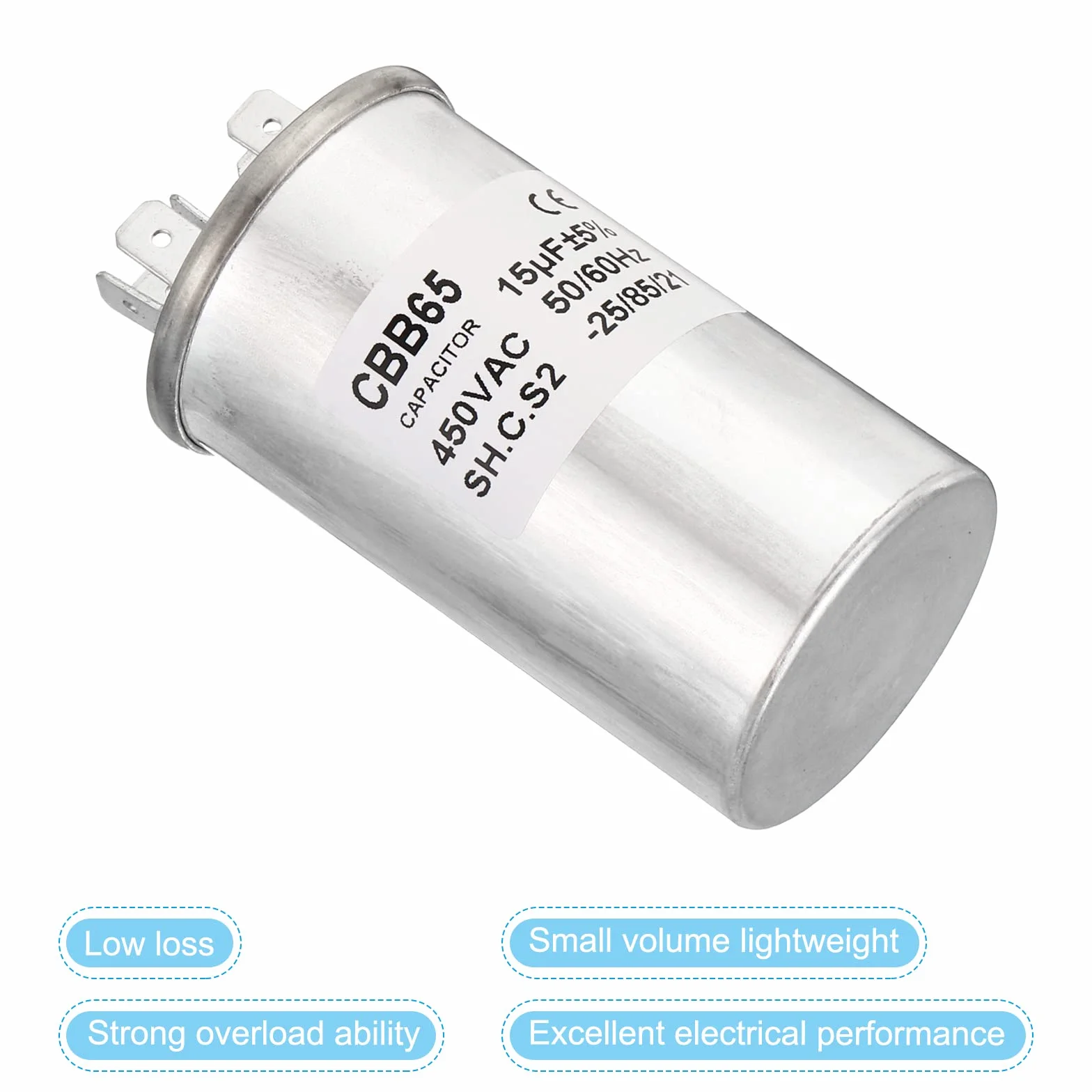 PATIKIL CBB65 15uF Racing Skraplacz 15mfd 1sztuk AC 450V Aluminium Obudowa z 2 Szpilki do Klimatyzacji Silnika Ciepła Pompa Skraplacza