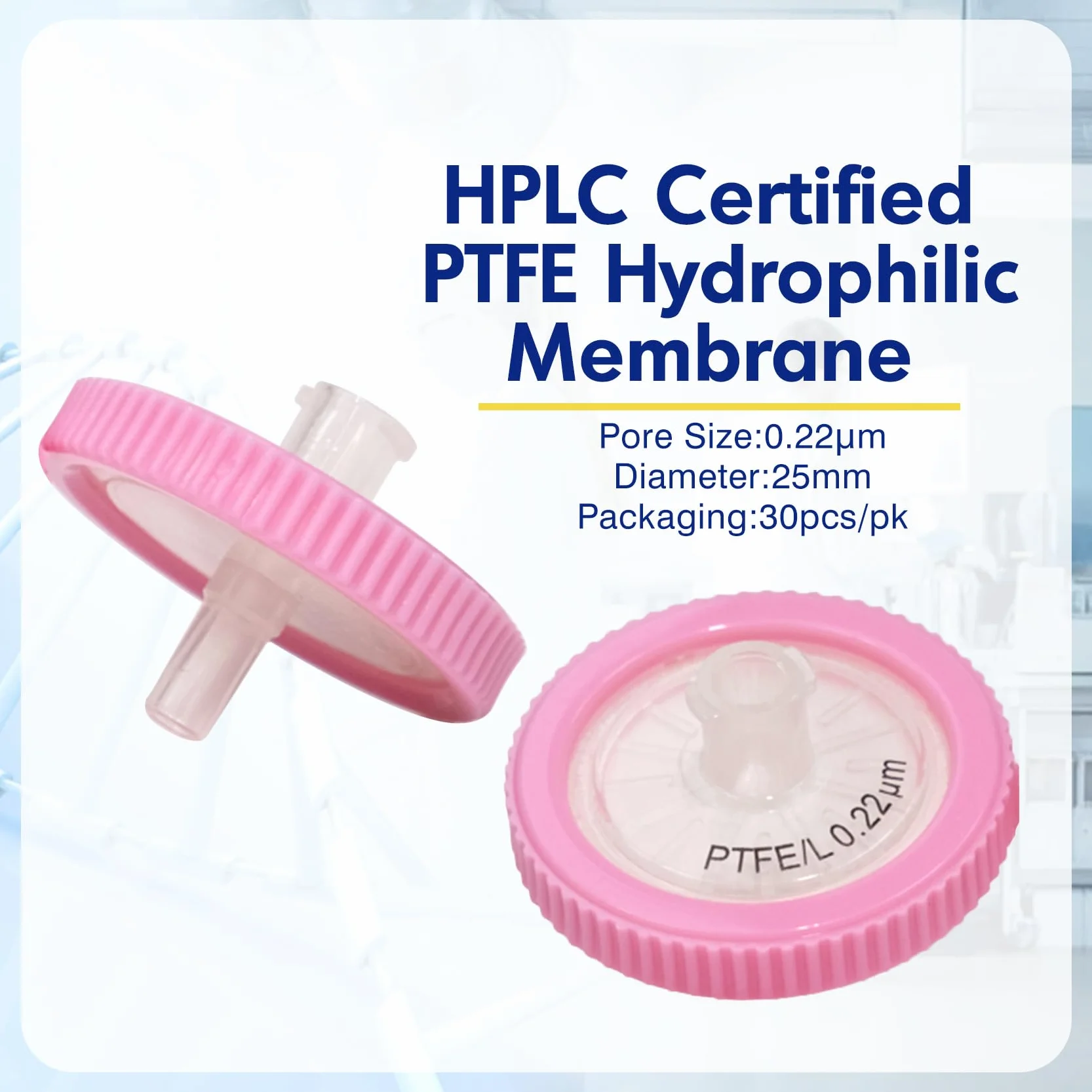 30 sztuk filtrów strzykawkowych PTFE Hydrophilic 0,22 o wielkości porów, średnica membrany 25 mm, laboratoryjny filtr strzykawkowy do nauk biomedycznych, różowe (beczki zapakowane)