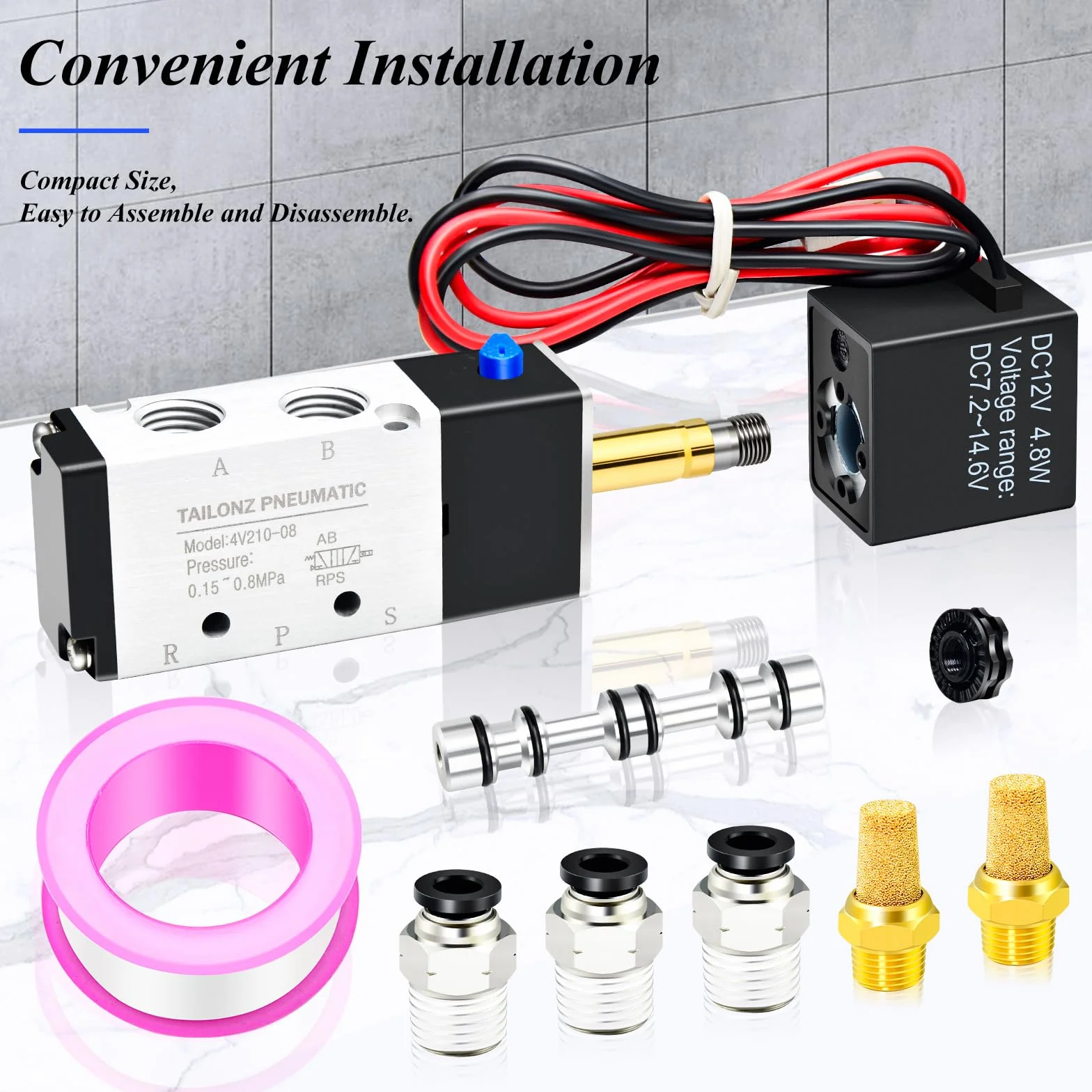 TAILONZ PNEUMATIC 1/4 "BSP Elektromagnetyczny zawór 12V Pojedyncza cewka napędzana pilotem Elektryczny 2 Pozycje 5 Way Typ połączenia 4V210-08