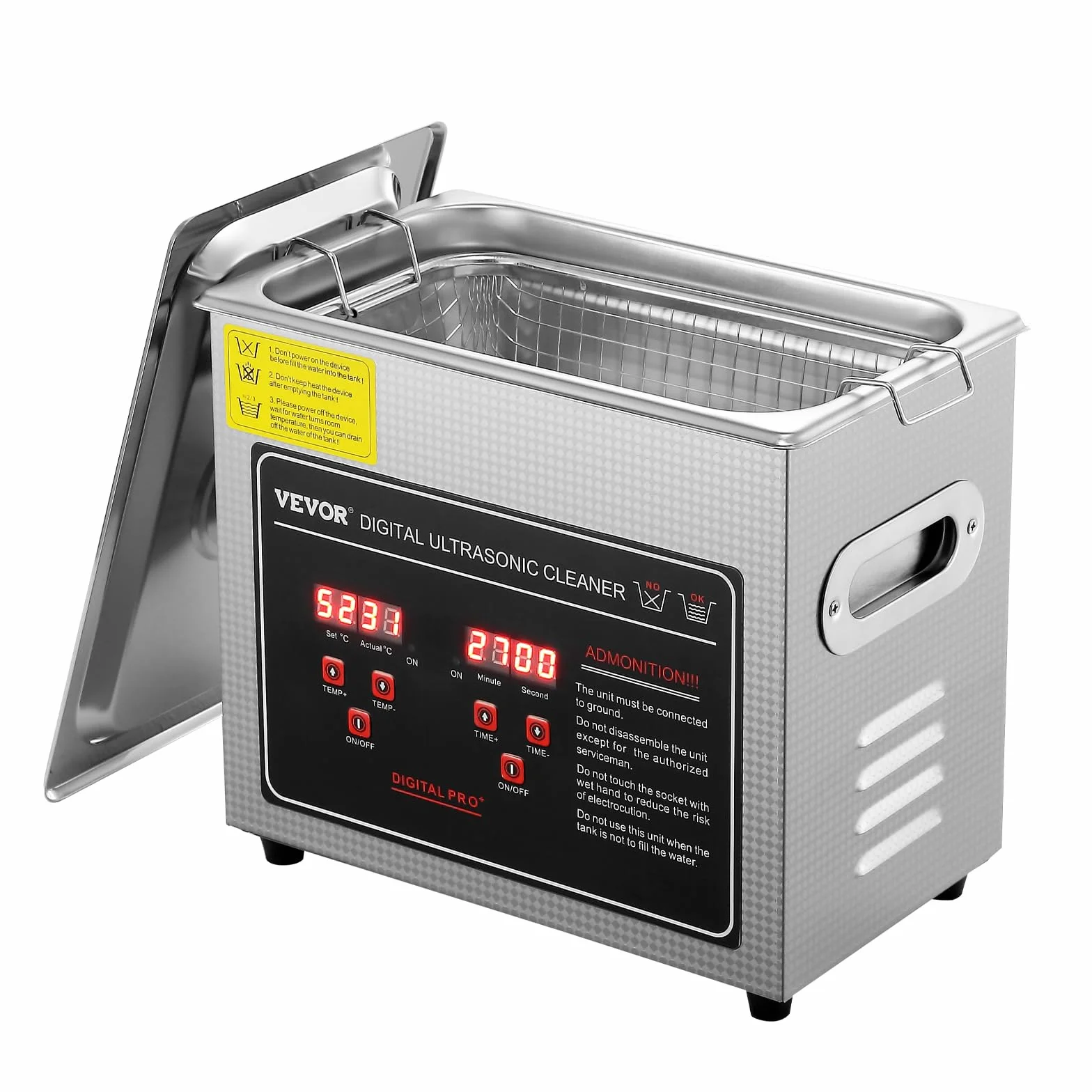 VEVOR Ultradźwiękowe urządzenie do czyszczenia ze stali nierdzewnej 150 W, 3 l, urządzenie do czyszczenia ultradźwiękowego z cyfrowym wyświetlaczem 0-30 min, czyszczenie ultradźwiękowe biżuterii,