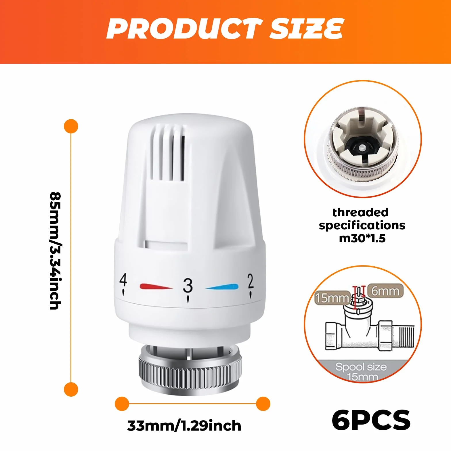 Sporgo termostat grzewczy M30 x 1,5 zestaw 6 sztuk inteligentny termostat grzejnikowy