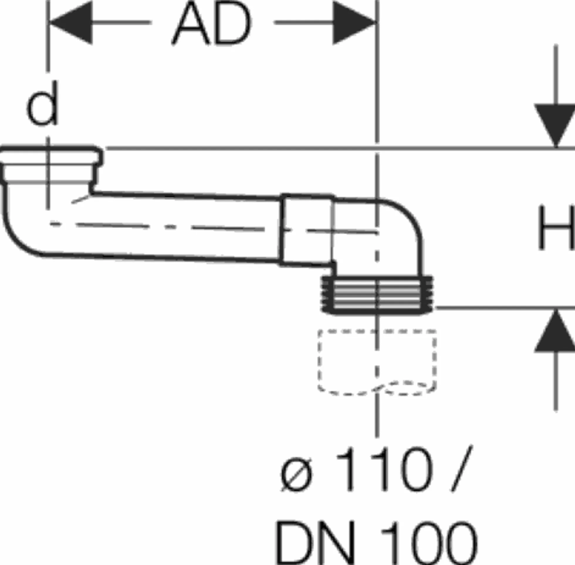 Geberit 388350291 łuk piętrowy WC z PCW poziome DN 90/100