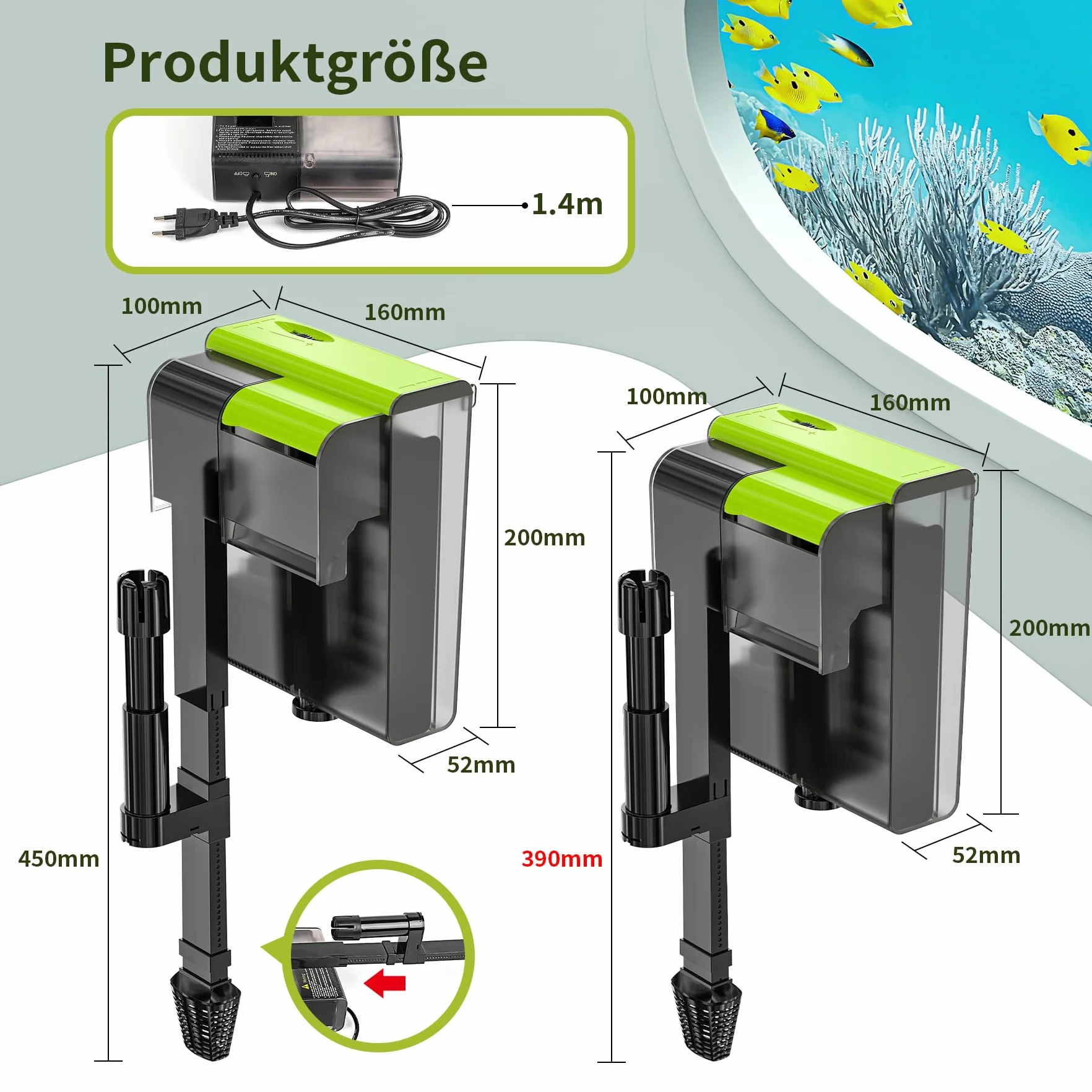 Forever Speed Zewnętrzny filtr akwariowy z regulowanym przepływem UVC 4 w 1 do zawieszania na filtrze 450 l/h Filtr wodospadowy do akwariów 10-100L