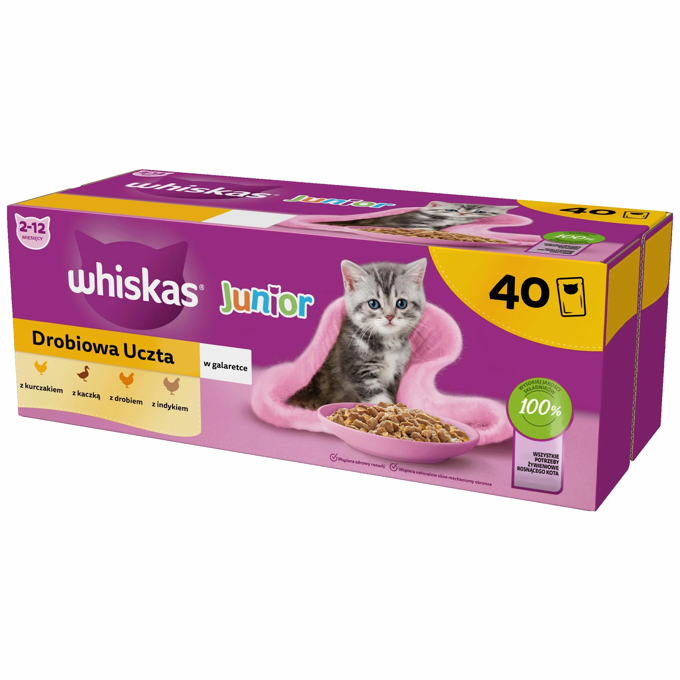 Whiskas Junior Drobiowa Uczta w galaretce mokra karma w saszetkach dla kociąt, młodych kotów 40x 85g